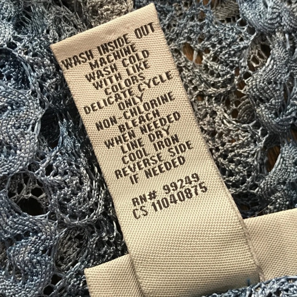 Catherines Blue Gray Crochet Tunic Open Weave Topper Size 1X Pullover 3/4 Sleeve - Picture 7 of 7